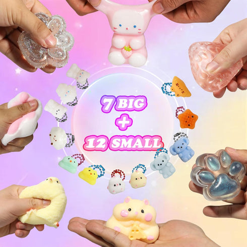 Yidayes 19pcs Pack,Fidget 4-8 8-12 Squishy Toys Kit,Include taba Squishies Party Favors for Kids Treasure Box Toys