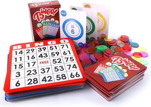 GSE Complete Bingo Game Set - 50 Bingo Cards, 500 Colorful Chips & Calling Cards for Parties and Game Night