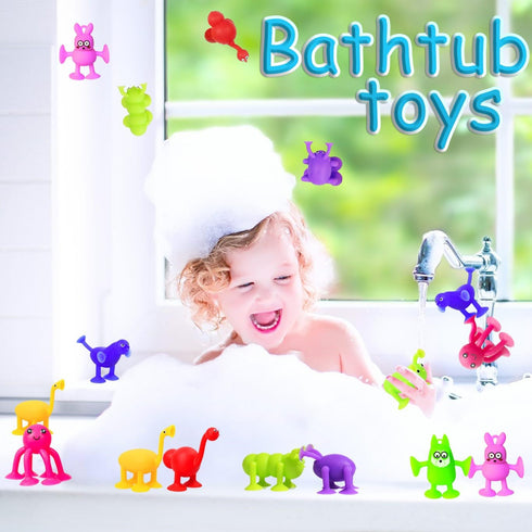 1 2 3 4 5 Toddler Suction Cup Bath Toys, Easter Basket Stuffers Animal Bath Toys for Kids Ages Mold Free Bathtub Window