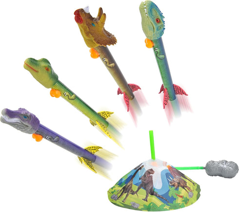 PowerTRC Dinosaur Toy Rocket Blasters | Launch Up to 100 ft | 4 Colorful Dino Foam Head Rockets for Kids Ages 3-10+