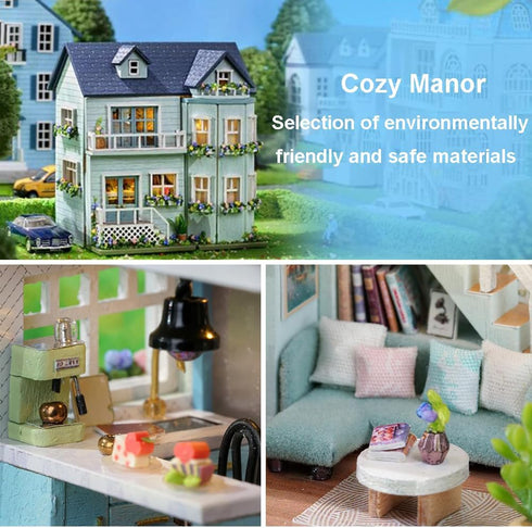 Montidey LED,1:24 DIY Miniature Wooden Dollhouse Furniture Kit,Mini Handmade Doll House with Scale Creative Woodcrafts