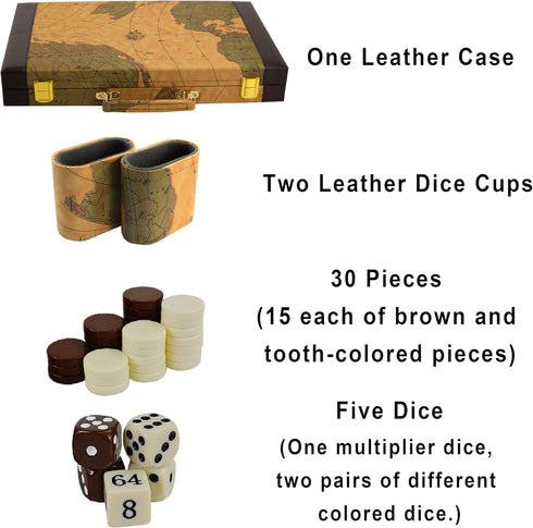 Backgammon, Backgammon Sets 15" Backgammon Sets for Adults, Leather Travel - Classic Board Game (World Map Design)