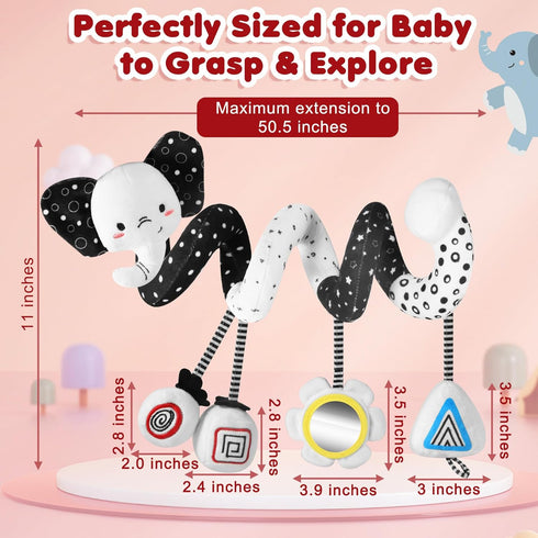 0-6 URMYWO Spiral Car Seat Toys for Babies Months, Black and White Baby Toys, High Contrast Baby Toys for Newborn