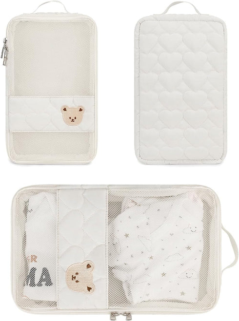 2 Pack Baby Diaper Organizer - Waterproof Pouches, Mesh Bag, Reusable, Washable or Cloth Diapers (White)