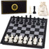 AMEROUS 10 Inches Magnetic Travel Chess Set with Folding Board, 2 Extra Queens, Storage Bag, Instructions for Kids and