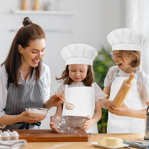 Kids Apron and Chef Hat Set - Adjustable Children Apron with 2 Pockets for Cooking and Baking