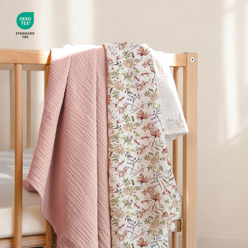 Set lulumoon Muslin Swaddle Blankets for Baby: Soft Cotton Newborn Receiving Blankets - Floral Print Nursery Gift