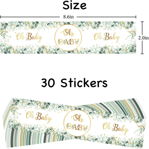 WIDEIDEAL 30 Oh Baby Water Bottle Labels, Baby Shower Stickers, Boy or Girl Party Decorations Eucalyptus Leaves Green