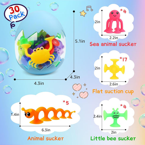Auvitaya 30 4-8, 3 4 5 6 7 PCS Suction Cup Toys, Baby Bath Tub Toy with Eggshell, Silicone Shower Toys for Age Suction