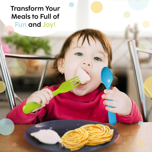 Plastic Toddler Utensils Set of 12, Kids Forks and Spoons, BPA FREE/Dishwasher Safe Brightly Colored Children's Flatware