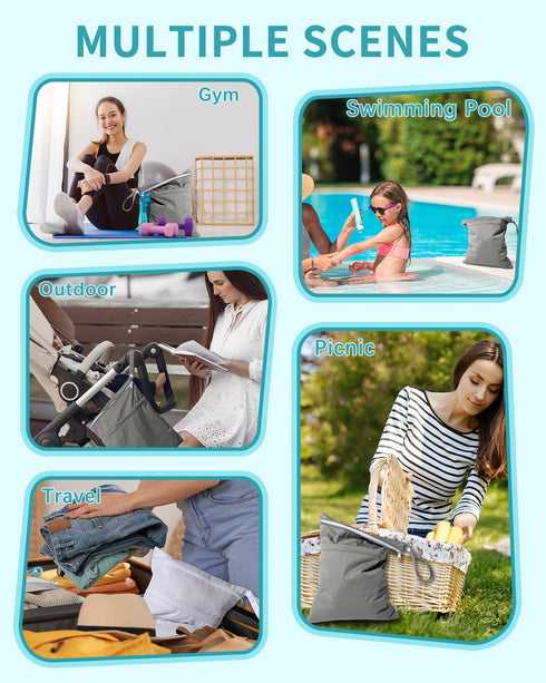 babygoal Wet Dry Bags 3 Pack, Waterproof Reusable Travel Bags for Swimsuits, Baby Cloth Diapers, Beach & Pool