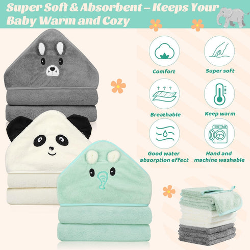 Sublaga 12 3 9 PCS Baby Towels, PCS Soft Hooded Baby Towels & PCS Washcloths, Baby Bath Towels for Newborns, Infants