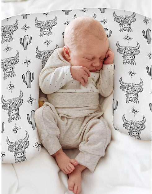 Boho Western Cow Cactus Nursing Pillow Covers for Boy Girl Black and White Highland Yak Nursing Pillow Slipcovers