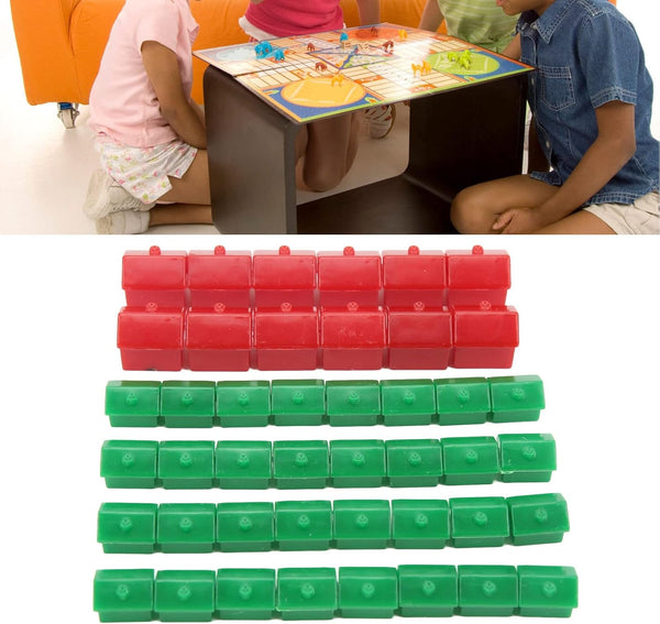 Hotel Game Replacement Pieces - Monopoly Replacement with 12 Red Houses and 32 Green Houses