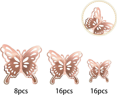 40 PCS 3D Rose Gold Butterfly Cupcake Toppers for Baby Shower, Wedding, Kids Birthday Party Supplies