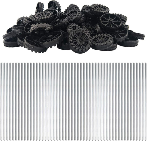 EUDAX 30mmx8mm Plastic Roll Toys Wheel and 2mm Dia Shaft Axles for DIY Toy RC Car Truck (100pcs)