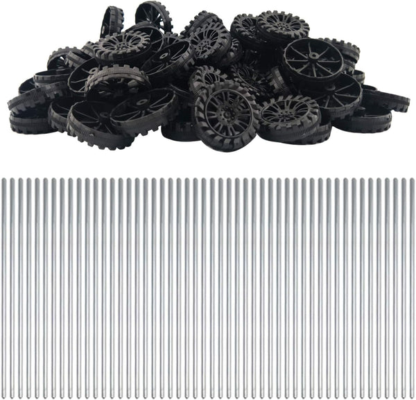 EUDAX 30mmx8mm Plastic Roll Toys Wheel and 2mm Dia Shaft Axles for DIY Toy RC Car Truck (100pcs)