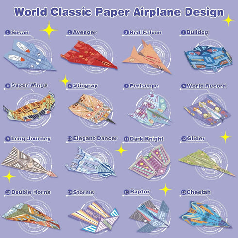 16 32 8-12 LEERYOUQU Kids Paper Airplane Kit, Creative Paper Airplane Book with Classic Designs & Planes Sheets