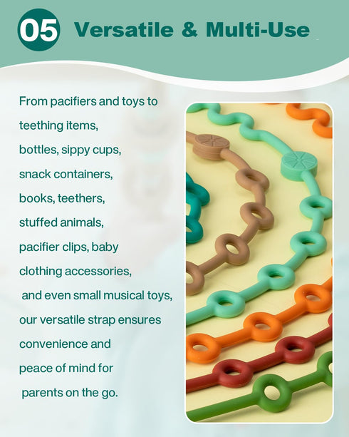 Toy Straps for Baby, 5pcs Adjustable Silicone Toy Holder for Stroller Accessories, No Throw Baby Travel Essential