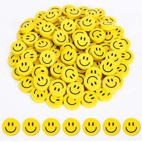 Whaline 80Pcs Smile Mini Bulk Erasers, Welcome Back to School Yellow Round Happy Face Collection for Classroom Rewards