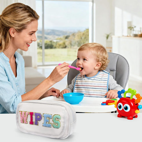 Portable Reusable Wipe Dispenser, Chenille Letter Wipes Container Newborn Baby Essentials Must Haves for Nursery