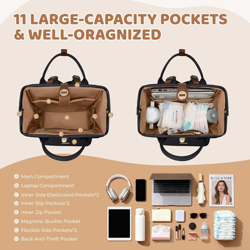 Backpack,Multi mom,16 Inch,Black Diaper Bag Function Water Resistant Diaper Bag With Hook,Casual Hanging diaper bag