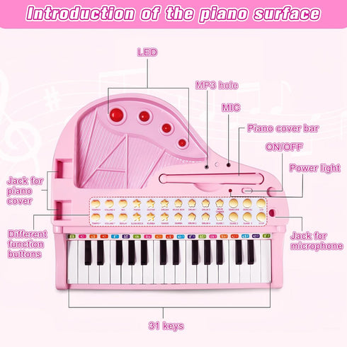 Love&Mini 31 Keys Pink Piano Keyboard Toys for Girls, with Microphone and Stool, Toddler Music Gifts for Ages 1-5