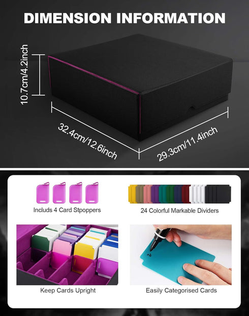 ZLCA Trading Card Storage Box - Holds 2400+ Cards, MTG Deck Box with 4 Stoppers, Black & Purple Organizer.