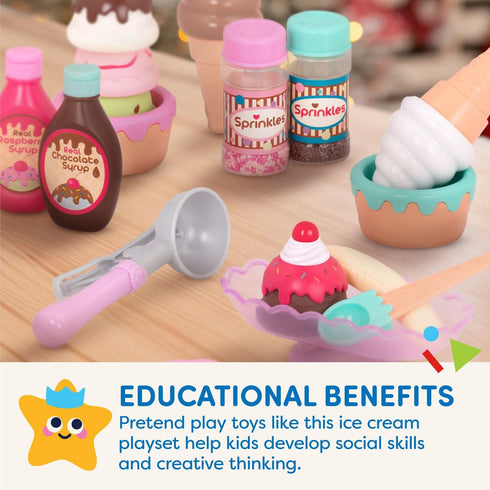 Set 3+ Years(21 Battat Play Circle Toy Food Ice Cream Kitchen Accessories for Kids Pretend Play Sweet Treats Ice Cream