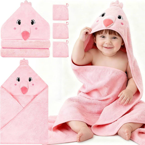 Sublaga 4 Pcs Baby Towels and Washcloths Set, Hooded Baby Towel, Soft and