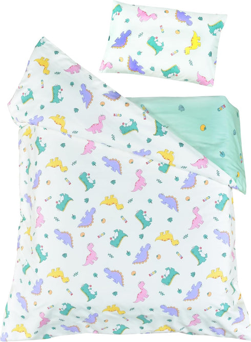 J-pinno Set, 100% 47" 59") Dinosaur Green Cute Boys Girls Cartoon Duvet Cover + Pillowcase Zipper Closure, Cotton