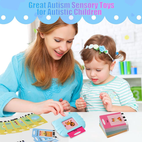 Talking Flash Cards Pocket Speech Toys, 336 Sight Words Montessori Audible Speech Buddy for Toddler Learning (Blue)