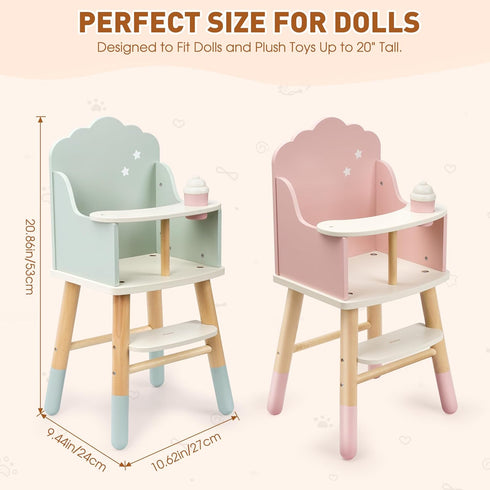 18 inch 18 inch Pithfor Wooden Baby Doll High Chair, Baby Doll Furniture, Fits Up to Dolls, Doll Accessories - Green