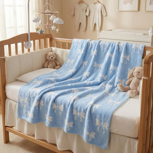 30 40 Inch SmoothNovelty Blue Bow Baby Throw Blanket Cute Dual Side Microfiber Newborn Boy Swaddle Blanket x Coquette