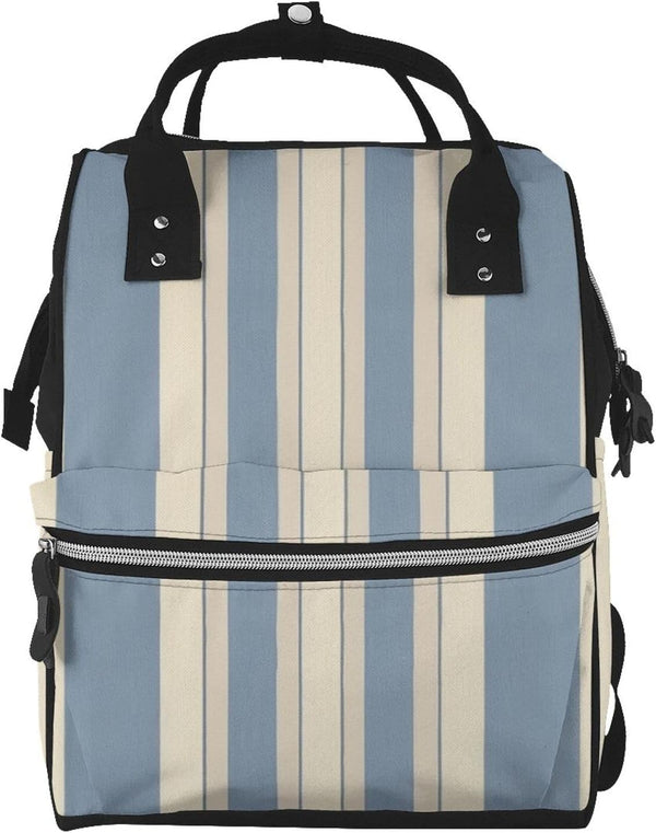 FHEDVBN Blue Beige Stripe Diaper Bag Backpack for Women Multifunction Waterproof Mummy Backpacks