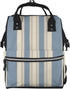 FHEDVBN Blue Beige Stripe Diaper Bag Backpack for Women Multifunction Waterproof Mummy Backpacks