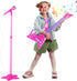 deAO Kids Guitar and Microphone Set, Adjustable Height Microphone with Stand, Music Light Karaoke Toys for Kids