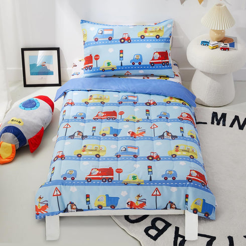 PINNKKU 4-Piece Toddler Bedding Set, Includes 1 Flat Sheet, 1 Fitted Sheet,