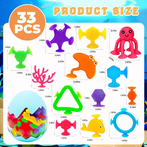 Qurylio 33 3 4 5 6 Suction Bath Toys for Kids, Pcs Silicone Bathtub Suction Cup Toys, Travel Sensory Window Building