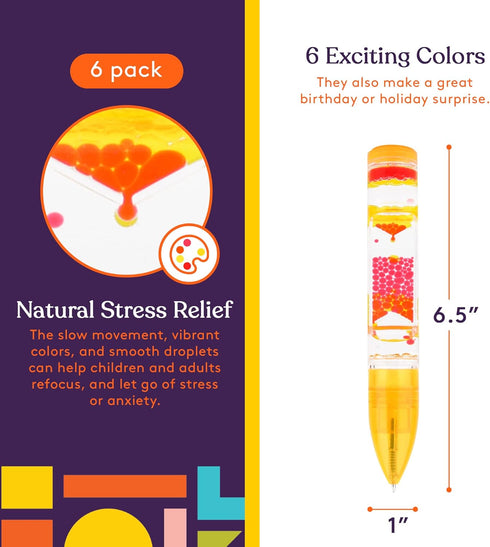 Special Supplies Liquid Motion Bubbler Pens, 6-Pack Colorful Hourglass Timer for Sensory Play