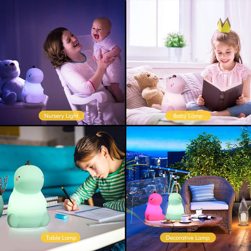 VSATEN Color Changing Dinosaur Night Light for Kids, USB Rechargeable LED Nursery Lamp with Touch Sensor