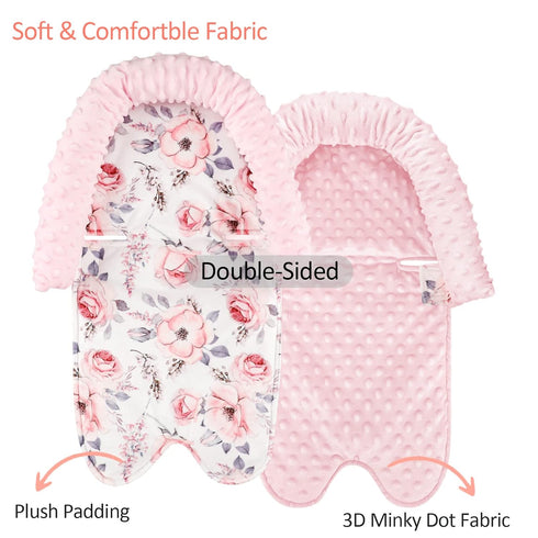 Baby Head Support and Strap Cover for Car Seat, Mink Infant Carseat Headrest for Girls, Newborn Car Seat Insert Cushion