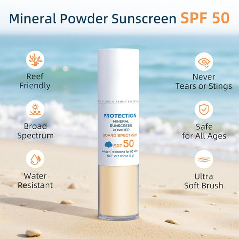 Bella's Friends Life 50, Summer Powder Sunscreen for Kids SPF Brush-On Zinc Oxide Mineral Powder for Face and Body