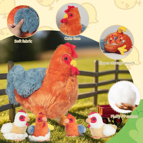 9 1 Set, in Chicken Stuffed Animal Cute Stuffed Chicken Plush Toy Egg Laying Hen with Zipper and Baby Chicks Toy