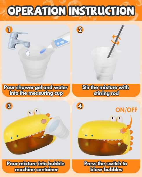 1-3, Lehoo Castle Baby Bath Toys, Dinosaur Bath Bubble Machine, Bath Toys for Kids Ages Automatic Bathtub Toys Bubble
