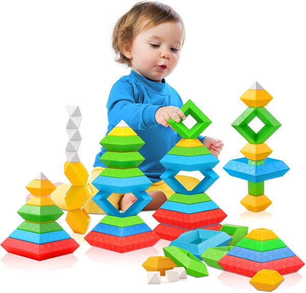 Montessori Toys for 1-4 Year Olds, 30Pcs Building Blocks Stacking Educational Toys, STEM Sensory Gifts for Kids Age