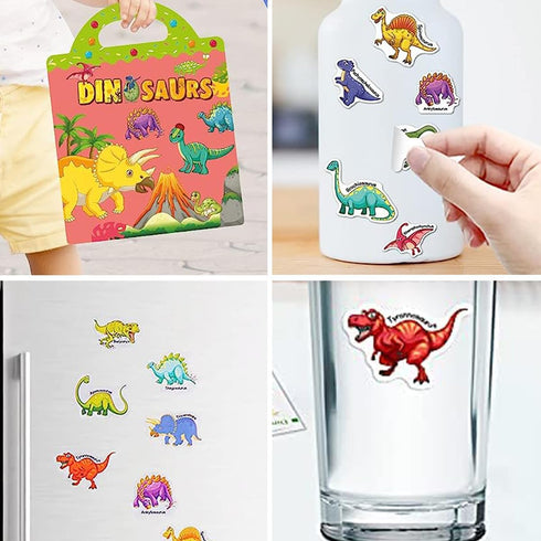 Reusable Sticker Books for Kids, Travel Dinosaur Sticker Books for 3-5 Year Olds, Educational Gifts for Boys & Girls
