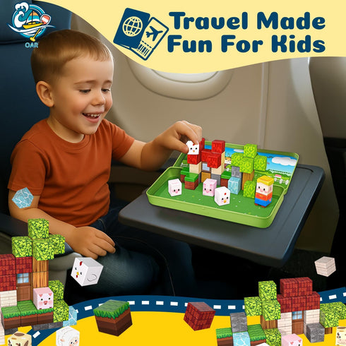 OAR Set 35PCS 38 Magnetic Building Blocks for Kids, Mini Travel Magnetic Blocks with Portable Iron Storage Box, STEM
