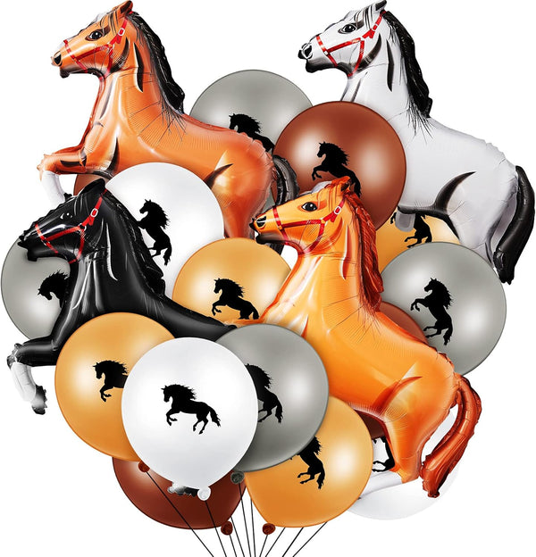 Threan 44 Pcs Horse Party Decoration, Including 12 Inch Horse Latex Balloon, 30 Inch Foil Balloon for Cowboy Cowgirl