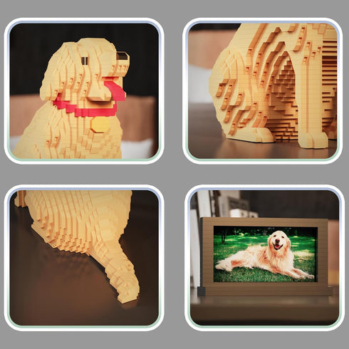 HJPLPXH Set (3024 Animal Dog Adorable Pet Golden Retriever Micro Building Blocks Pieces) with Secret Hidden Storage Box
